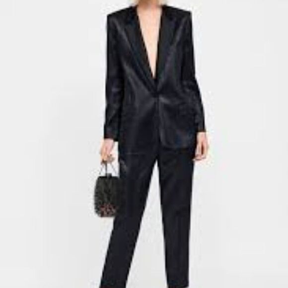Zara Basic Shiny Effect Blazer Black Size Small - Picture 1 of 13